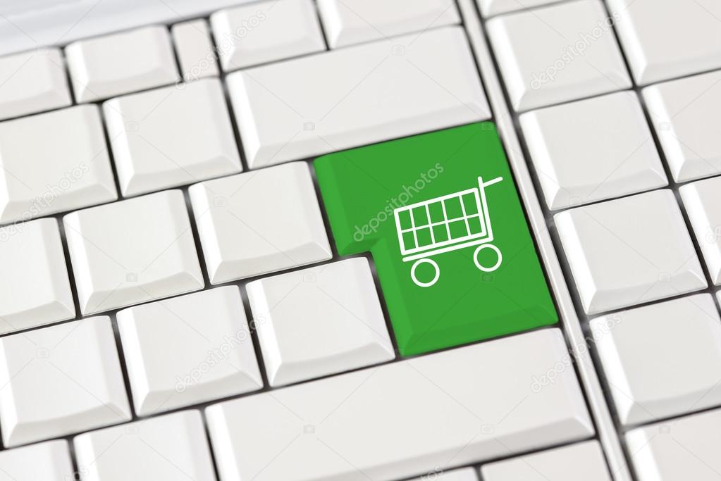 Shopping trolley icon on a computer keyboard