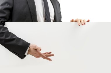 işadamı için boş bir beyaz tahta el hareketi
