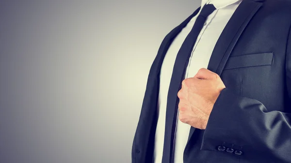 Businessman holding the lapel of his jacket — Stock Photo, Image