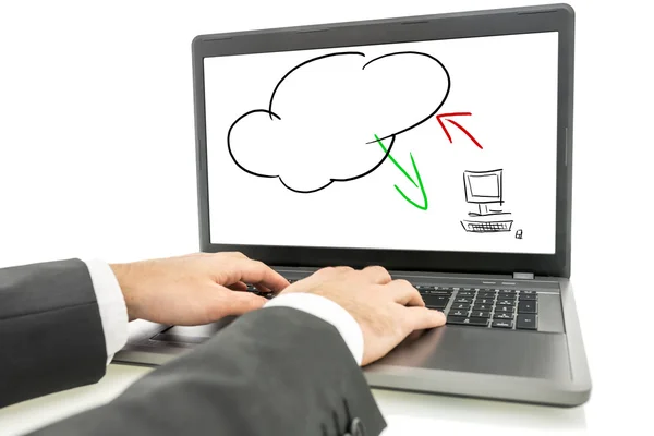 Bildschirm zur Darstellung des Cloud Computing-Konzepts — Stockfoto