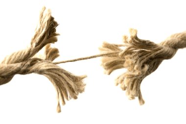 Rope splitting apart held together by one thread clipart