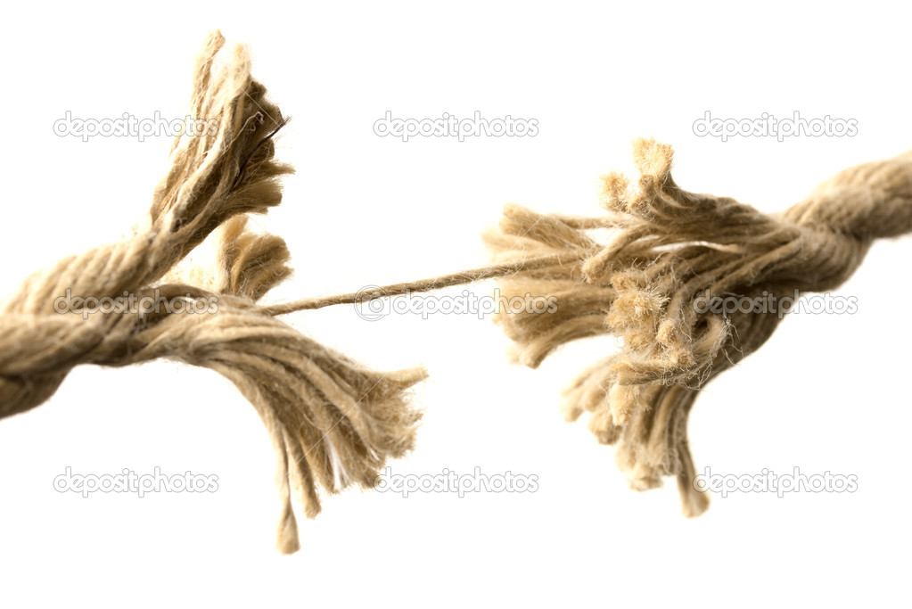 Rope splitting apart held together by one thread