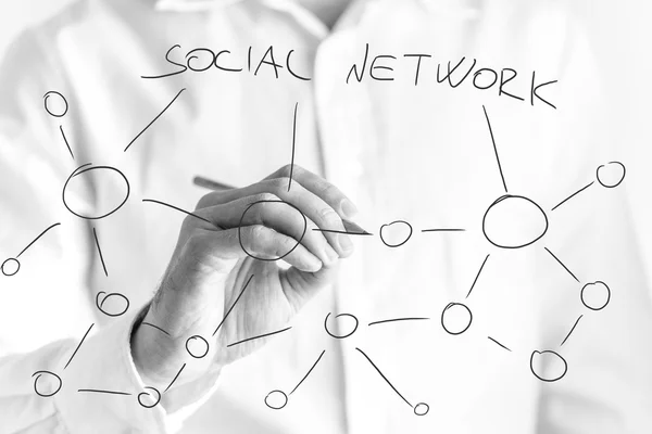 Man tekening van een sociaal netwerk van contacten — Stockfoto