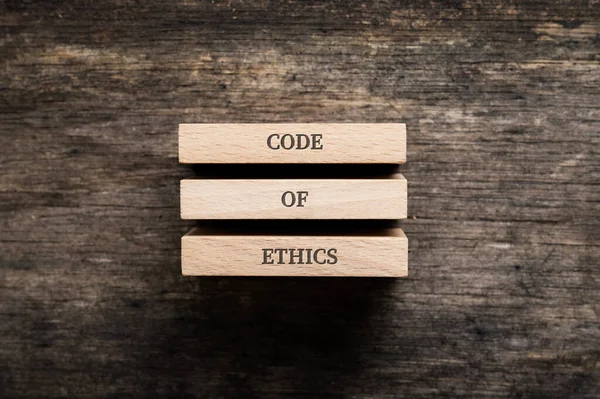 Code Ethics Sign Spelled Three Wooden Pegs —  Fotos de Stock