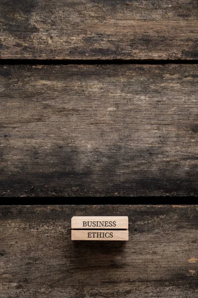 Business Ethics Sign Spelled Two Wooden Pegs Placed Rustic Wooden — 图库照片