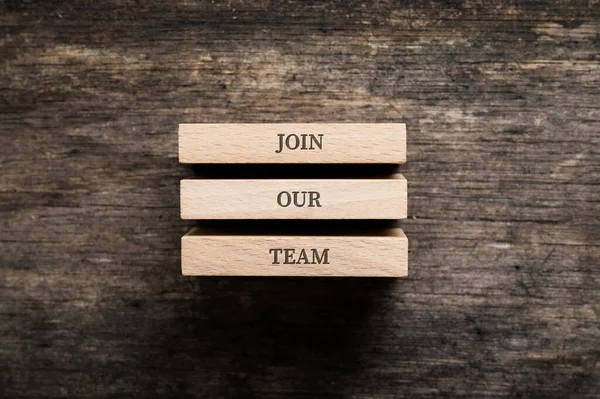 Join Our Team Sign Written Three Wooden Pegs Placed Rustic — Stock Photo, Image