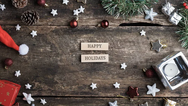 Happy Holidays Sign Written Two Wooden Blocks Placed Festive Christmas — Stock Photo, Image