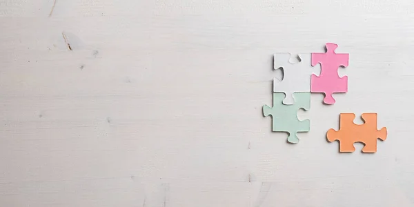 Three Colorful Blank Puzzle Pieces Matched Together Fourth One Next — Stock Photo, Image