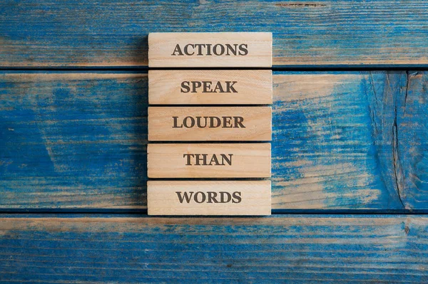 Actions Speak Louder Words Sign Written Stack Five Wooden Pegs — Stock Photo, Image