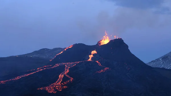 Ein Kleiner Vulkanausbruch Fagradalsfjall Südwesten Islands März 2021 Vulkanausbruch Bei — Stockfoto
