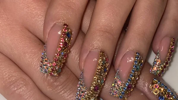 Manicura Francesa Las Manos Las Mujeres Dedos Manicura Uñas Cerca —  Fotos de Stock