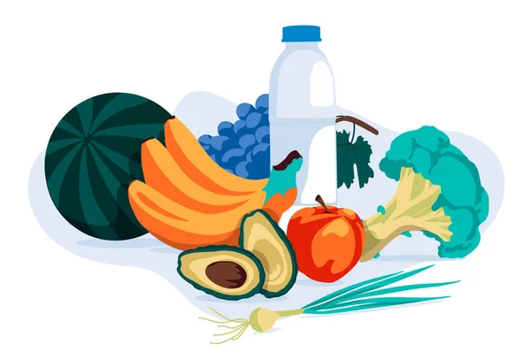 Σετ Φρούτων Λαχανικών Και Νερού Που Αντικείμενα Που Απομονώνονται Λευκό — Διανυσματικό Αρχείο