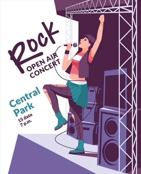 Young Attractive Singer Rock Genre Stage Flyer Poster Design Concert — Vector de stock