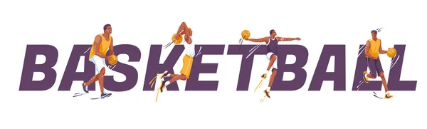 Basketball Tournament Poster Flyer Concept Different Players Basketball Team Jump — Stock Vector