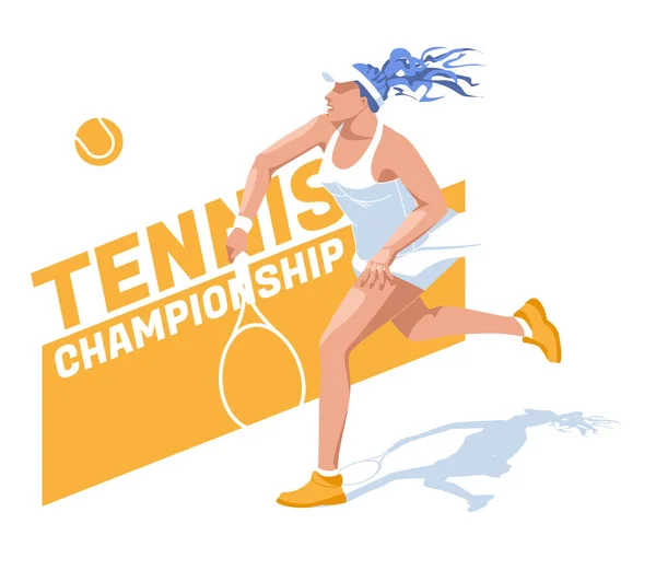 Tennisspielerin Springt Auf Einem Abstrakten Hintergrund Bestehen Sportlicher Charakter Vektorflache — Stockvektor