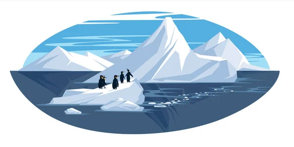 Antarktische Landschaft Eisberge Aus Dem Kalten Meer Pinguine Auf Dem — Stockvektor