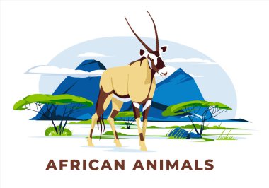 Tek bir Afrika antilobu ceylanı bozkırda duruyor. Vahşi Afrika hayvanları. Vektör düz resimleme