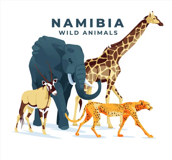 Дикие Африканские Животные Белом Фоне Слон Жираф Гепард Орикс Антилопа — стоковый вектор