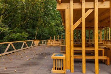 Küçük Szklarka nehri üzerindeki ağaçlar arasında köprü