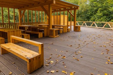 Küçük Szklarka nehri üzerindeki ağaçlar arasında köprü