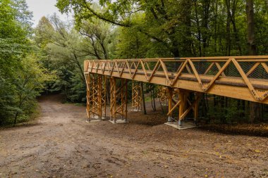 Küçük Szklarka nehri üzerindeki ağaçlar arasında köprü