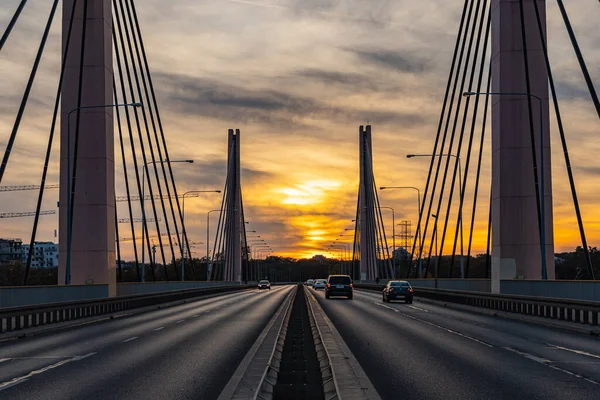 Wroclaw Polônia Novembro 2020 Belo Pôr Sol Nublado Sobre Rua — Fotografia de Stock