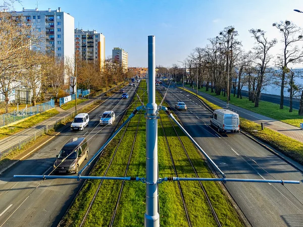 Wroclaw Poland December 2020 Hallera National Road Seen Small Footbridge — Fotografia de Stock