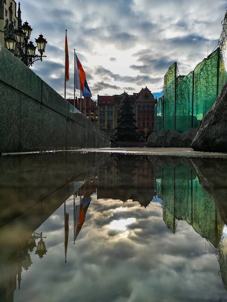 Wroclaw Poland January 2021 Big Fountain Market Square Giant Christmas — стокове фото