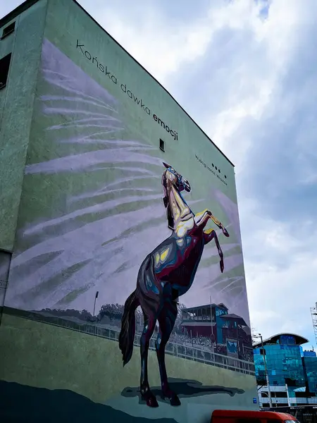 Wroclaw Polonia Abril 2021 Mural Street Art Colorful Horse Wroclaw — Foto de Stock