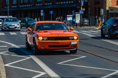 Wroclaw, Polonya - Mayıs 2021: Klasik Wroclaw Bölgesi 'nin eski eski vagonlarında gezinme