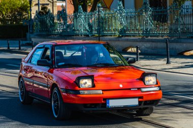 Wroclaw, Polonya - Mayıs 2021: Klasik Wroclaw Bölgesi 'nin eski eski vagonlarında gezinme