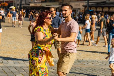 Wroclaw, Poland - 31 July 2021: Rueda de Casino open event at market square