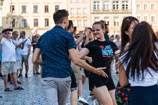 Wroclaw, Poland - 31 July 2021: Rueda de Casino open event at market square
