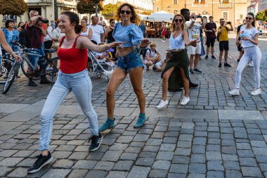 Wroclaw, Poland - 31 July 2021: Rueda de Casino open event at market square