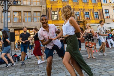 Wroclaw, Poland - 31 July 2021: Rueda de Casino open event at market square