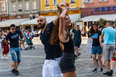 Wroclaw, Poland - 31 July 2021: Rueda de Casino open event at market square