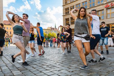 Wroclaw, Poland - 31 July 2021: Rueda de Casino open event at market square