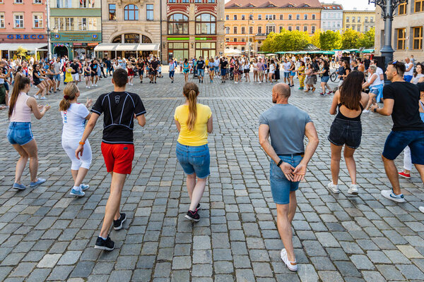 Wroclaw, Poland - 31 July 2021: Rueda de Casino open event at market square
