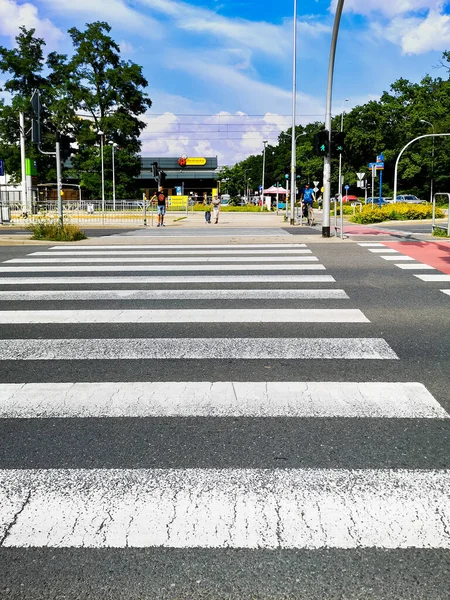 Wroclaw Poland July 2021 Zebra Crossing Intersection Front Biedronka Shop — Zdjęcie stockowe