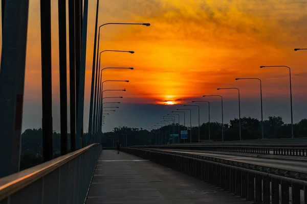 Wroclaw Poland July 2021 Beautiful Morning Sunrise Seen Millennium Bridge — Stockfoto