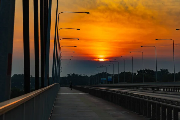 Wroclaw Poland July 2021 Beautiful Morning Sunrise Seen Millennium Bridge —  Fotos de Stock