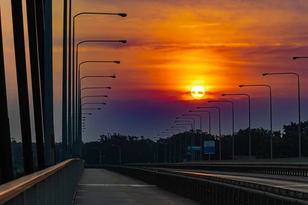 Wroclaw Poland July 2021 Beautiful Morning Sunrise Seen Millennium Bridge — 스톡 사진