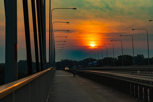 Wroclaw Poland July 2021 Beautiful Morning Sunrise Seen Millennium Bridge — Stockfoto