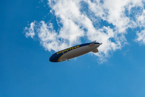 Wroclaw Poland July 2021 Big Airship Goodyear Logo Flying Market — Stock Photo, Image