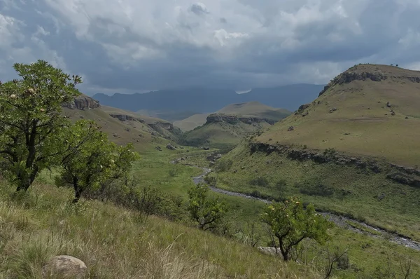 El valle del río Bushmans en Giants Castle KwaZulu-Natal reserva natural — Foto de Stock