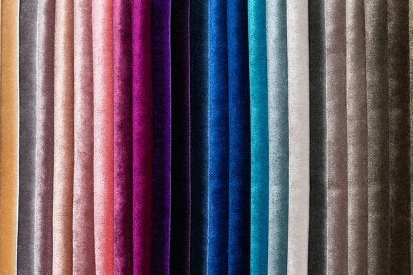 Catalog of multi-colored fabric samples. Textile industry background. Colored cotton fabric. Palet — Stock Photo, Image