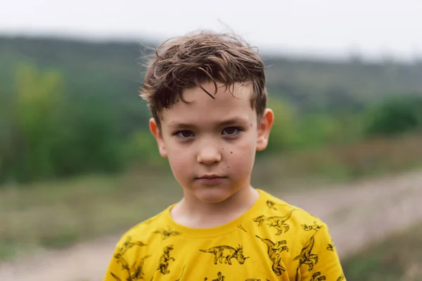 Portrait Six Year Old Boy Park Boy Playing Summer Day — Stockfoto