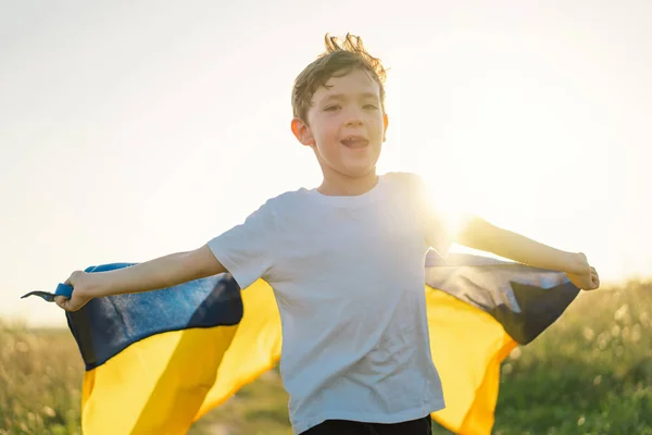 Ukraines Independence Day Ukrainian Child Boy White Shirt Yellow Blue — Stok Foto