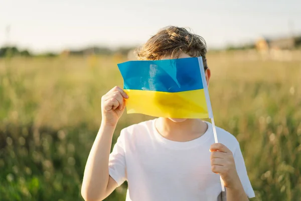 Ukraines Independence Day Ukrainian Child Boy White Shirt Yellow Blue — Fotografia de Stock