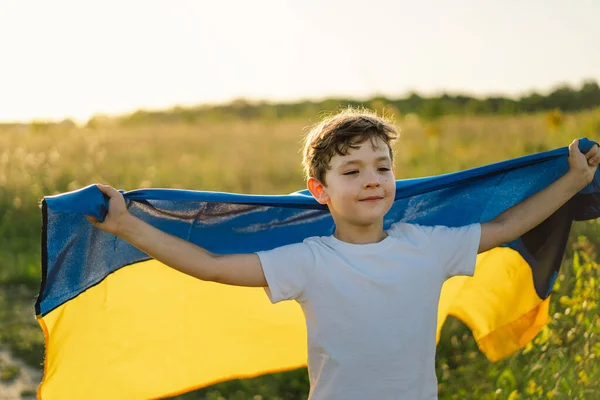 Ukraines Independence Day Ukrainian Child Boy White Shirt Yellow Blue — Stockfoto